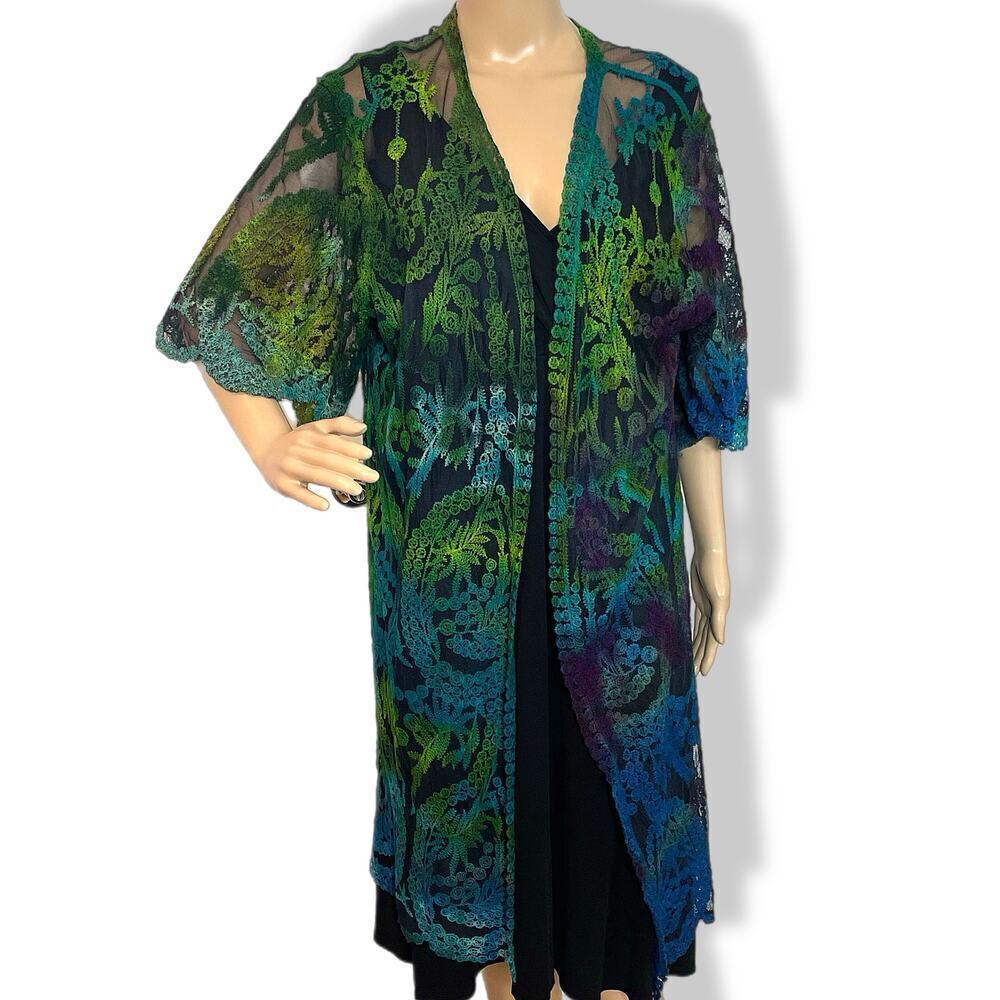 handmade tie dye ladies kimono duster lace swim cover up L/XL